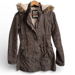 Forever 21 Brown Faux Fur Lined Hooded Parka Jacket Small